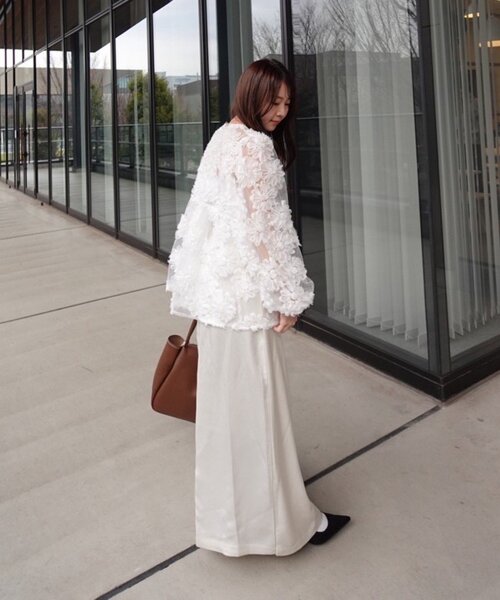 Remind me and forever（リマインドミーアンドフォーエバー）の「【@toitopoooo_____コラボ】花柄チュールパフ長袖ブラウス（シャツ/ブラウス・レディース・オフホワイト/ブラック・FREE）」の20枚目の写真