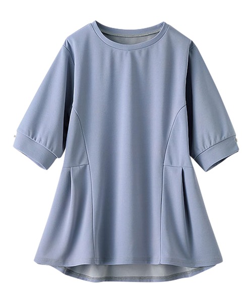 BELLUNA PLUS（ベルーナ）の「ジョーゼット素材タック使いＴブラウス（シャツ/ブラウス・レディース・サックスブルー/ピンク/オフホワイト/ネイビー/ストライプ・MEDIUM/LARGE/X-LARGE）」の9枚目の写真