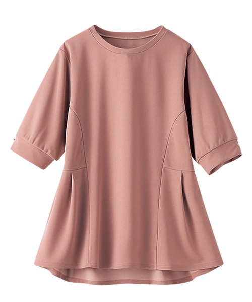 BELLUNA PLUS（ベルーナ）の「ジョーゼット素材タック使いＴブラウス（シャツ/ブラウス・レディース・サックスブルー/ピンク/オフホワイト/ネイビー/ストライプ・MEDIUM/LARGE/X-LARGE）」の7枚目の写真