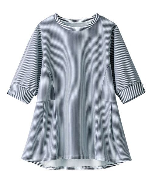 BELLUNA PLUS（ベルーナ）の「ジョーゼット素材タック使いＴブラウス（シャツ/ブラウス・レディース・サックスブルー/ピンク/オフホワイト/ネイビー/ストライプ・MEDIUM/LARGE/X-LARGE）」の8枚目の写真