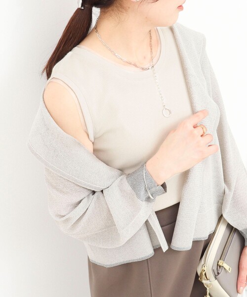 MICO COULIER（ミコクリエ）の「ラメテレコ×チュールタンクトップ（Tシャツ/カットソー・レディース・ライトグレー/チャコールグレー/オフホワイト・38）」の2枚目の写真