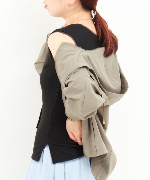 MICO COULIER（ミコクリエ）の「ラメテレコ×チュールタンクトップ（Tシャツ/カットソー・レディース・ライトグレー/チャコールグレー/オフホワイト・38）」の3枚目の写真