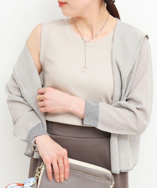 MICO COULIER（ミコクリエ）の「ラメテレコ×チュールタンクトップ（Tシャツ/カットソー・レディース・ライトグレー/チャコールグレー/オフホワイト・38）」の18枚目の写真