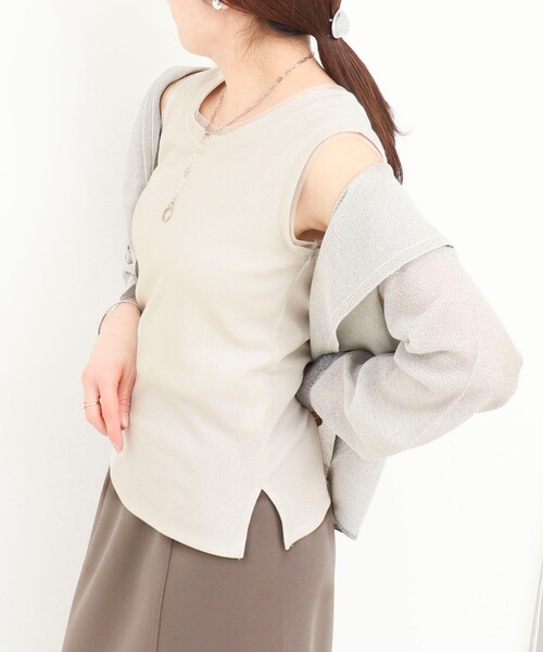 MICO COULIER（ミコクリエ）の「ラメテレコ×チュールタンクトップ（Tシャツ/カットソー・レディース・ライトグレー/チャコールグレー/オフホワイト・38）」の19枚目の写真