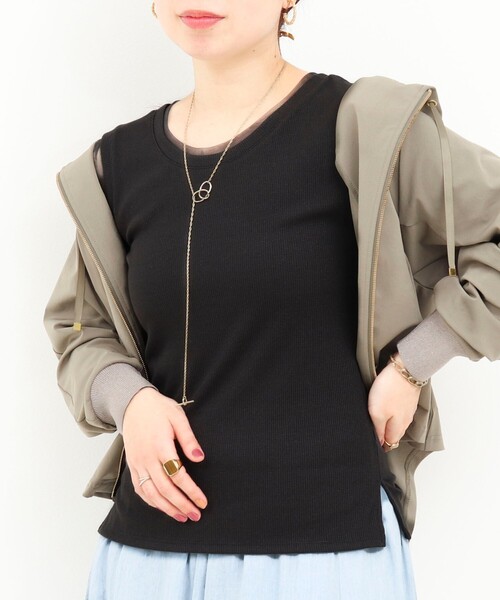 MICO COULIER（ミコクリエ）の「ラメテレコ×チュールタンクトップ（Tシャツ/カットソー・レディース・ライトグレー/チャコールグレー/オフホワイト・38）」の4枚目の写真