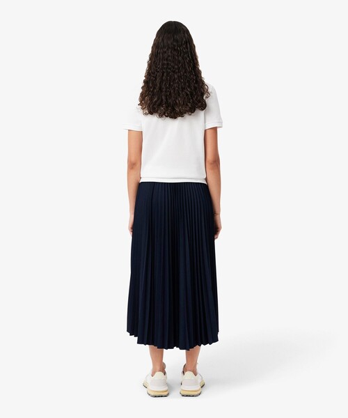 LACOSTE（ラコステ）の「ネームジャカード ウエストプリーツロングスカート（スカート・レディース・ブラウン/ネイビー・L/M/S/XS）」の4枚目の写真