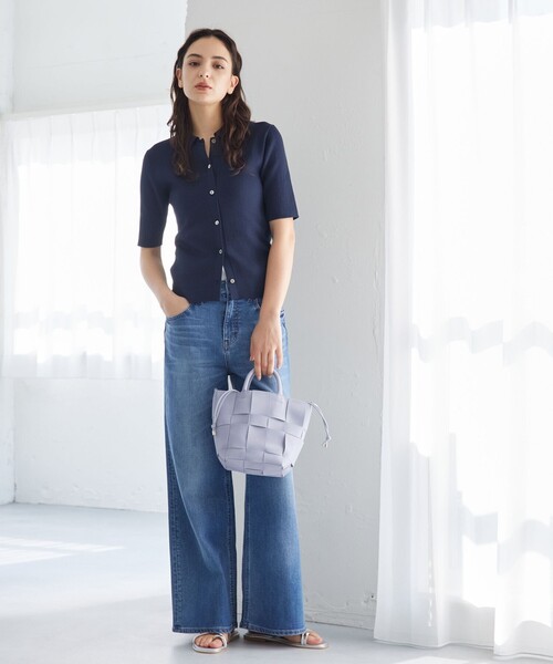 green label relaxing（グリーンレーベルリラクシング）の「2WAY 編込み 巾着 トートバッグ / ショルダーバッグ（ショルダーバッグ・レディース・ブラウン/ベージュ/ライトブルー・FREE）」の6枚目の写真