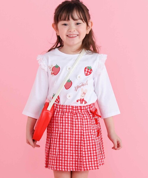 SLAP SLIP(スラップスリップ)の「肩フリル7分丈天竺Tシャツ(80~130cm)(Tシャツ/カットソー・キッズ・ブルー/ホワイト・90cm/80cm/130cm/110cm/120cm/100cm)」の4枚目の写真