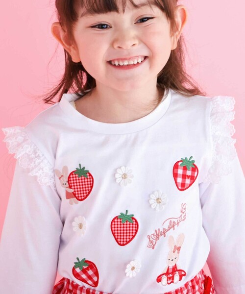 SLAP SLIP(スラップスリップ)の「肩フリル7分丈天竺Tシャツ(80~130cm)(Tシャツ/カットソー・キッズ・ブルー/ホワイト・90cm/80cm/130cm/110cm/120cm/100cm)」の5枚目の写真