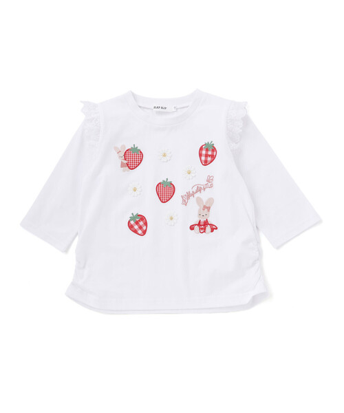 SLAP SLIP(スラップスリップ)の「肩フリル7分丈天竺Tシャツ(80~130cm)(Tシャツ/カットソー・キッズ・ブルー/ホワイト・90cm/80cm/130cm/110cm/120cm/100cm)」の6枚目の写真