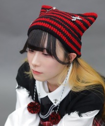 NIBBLE POISON（ニブルポイズン）の「ボーダーネコミミニット帽（ニットキャップ/ビーニー）」
