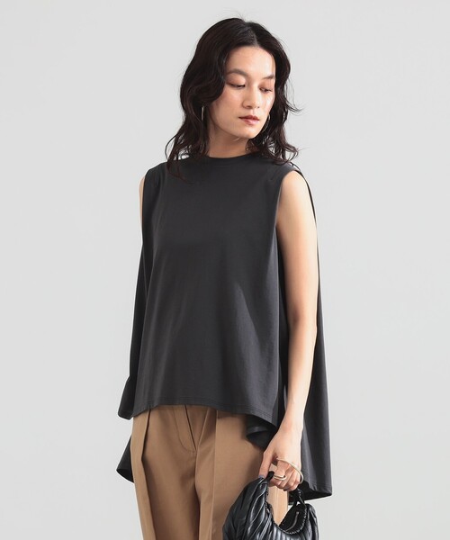 Demi-Luxe BEAMS（デミルクス ビームス）の「コットン バックフレア ノースリーブ プルオーバー［接触冷感］（Tシャツ/カットソー・レディース・ホワイト/チャコールグレー/サックスブルー・ONE SIZE）」の2枚目の写真