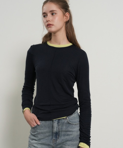 GENERAL IDEA(ジェネラルアイデア)の「【GENERAL IDEA】テンセルラウンドネックピンタックTシャツ / TENCEL ROUND NECK PINTUCK T-SHIRTS(Tシャツ/カットソー・レディース・ライトグレー/ネイビー/グリーン/ラベンダー/レモンイエロー/ピンク/ホワイト/ブラック・XL/L/M/S)」の6枚目の写真
