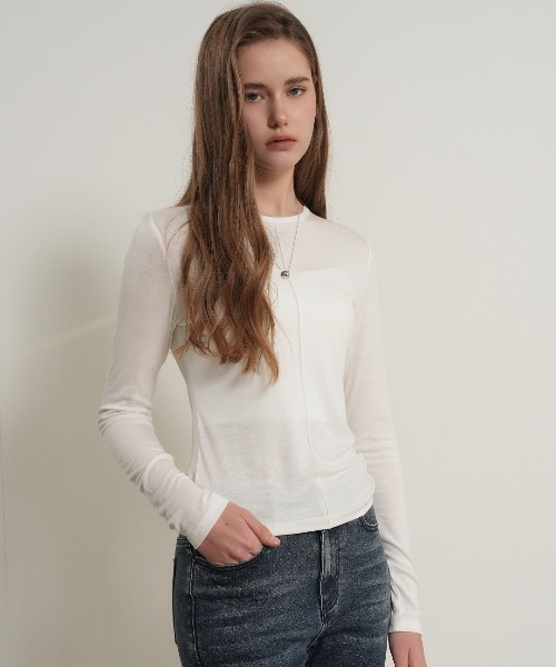 GENERAL IDEA(ジェネラルアイデア)の「【GENERAL IDEA】テンセルラウンドネックピンタックTシャツ / TENCEL ROUND NECK PINTUCK T-SHIRTS(Tシャツ/カットソー・レディース・ライトグレー/ネイビー/グリーン/ラベンダー/レモンイエロー/ピンク/ホワイト/ブラック・XL/L/M/S)」の2枚目の写真