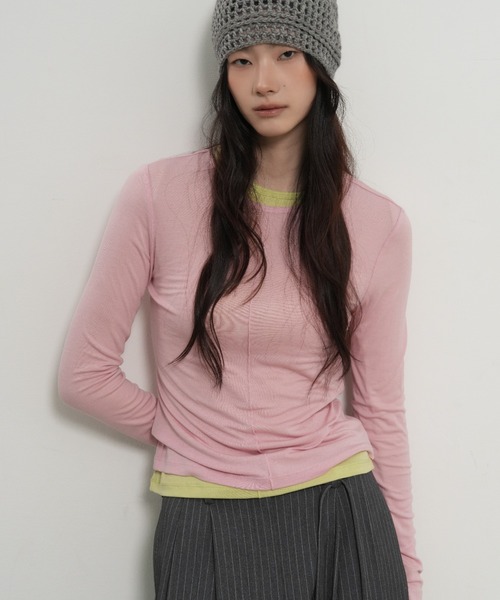 GENERAL IDEA(ジェネラルアイデア)の「【GENERAL IDEA】テンセルラウンドネックピンタックTシャツ / TENCEL ROUND NECK PINTUCK T-SHIRTS(Tシャツ/カットソー・レディース・ライトグレー/ネイビー/グリーン/ラベンダー/レモンイエロー/ピンク/ホワイト/ブラック・XL/L/M/S)」の1枚目の写真