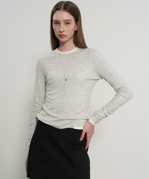 GENERAL IDEA(ジェネラルアイデア)の「【GENERAL IDEA】テンセルラウンドネックピンタックTシャツ / TENCEL ROUND NECK PINTUCK T-SHIRTS(Tシャツ/カットソー・レディース・ライトグレー/ネイビー/グリーン/ラベンダー/レモンイエロー/ピンク/ホワイト/ブラック・XL/L/M/S)」の4枚目の写真
