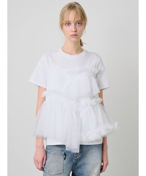 SORIN(ソリン )の「Tulle Docking Tshirt/チュールドッキング Tシャツ(Tシャツ/カットソー・レディース・サックスブルー/ブラック/ホワイト・38)」の2枚目の写真