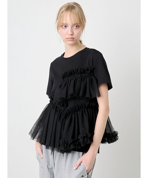 SORIN(ソリン )の「Tulle Docking Tshirt/チュールドッキング Tシャツ(Tシャツ/カットソー・レディース・サックスブルー/ブラック/ホワイト・38)」の3枚目の写真