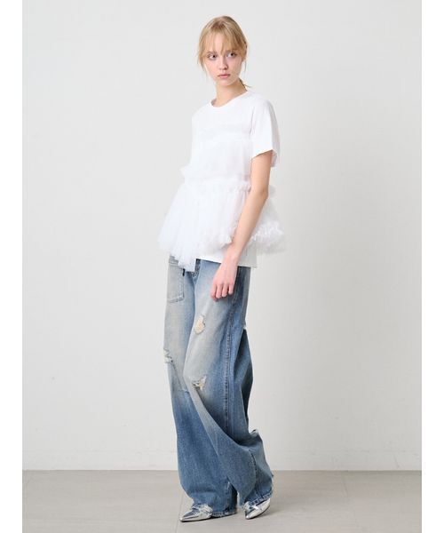 SORIN(ソリン )の「Tulle Docking Tshirt/チュールドッキング Tシャツ(Tシャツ/カットソー・レディース・サックスブルー/ブラック/ホワイト・38)」の7枚目の写真