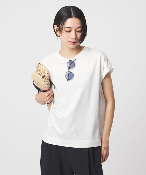 green label relaxing（グリーンレーベルリラクシング）の「グロッシー フレンチスリーブ Tシャツ 制菌（Tシャツ/カットソー・レディース・その他3/その他1/その他2/オフホワイト/ブラック・40/38）」の13枚目の写真