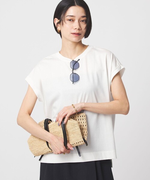 green label relaxing（グリーンレーベルリラクシング）の「グロッシー フレンチスリーブ Tシャツ 制菌（Tシャツ/カットソー・レディース・その他3/その他1/その他2/オフホワイト/ブラック・40/38）」の15枚目の写真