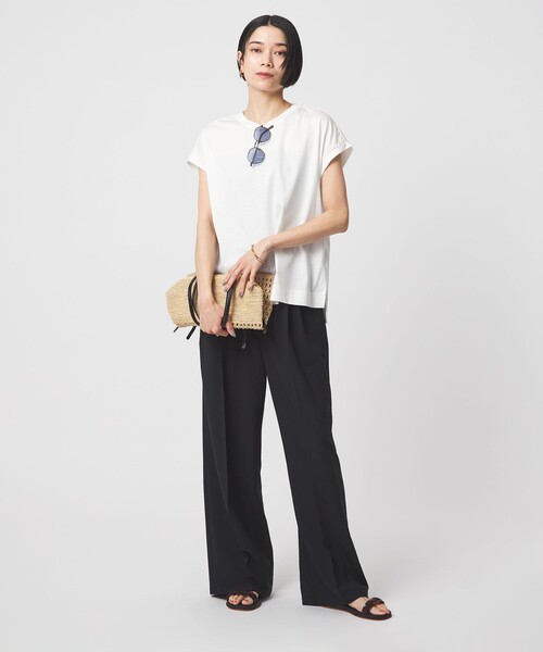 green label relaxing（グリーンレーベルリラクシング）の「グロッシー フレンチスリーブ Tシャツ 制菌（Tシャツ/カットソー・レディース・その他3/その他1/その他2/オフホワイト/ブラック・40/38）」の17枚目の写真