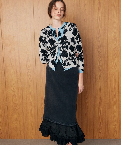 LE CIEL BLEU(ルシェルブルー)の「フラワージャカードカーディガン / Flower Jacquard Cardigan(ニット/セーター・レディース・ライトグリーン/ライトグレー/ライトブルー・36)」の2枚目の写真