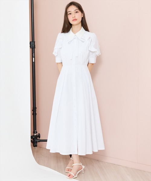 WILLSELECTION(ウィルセレクション)の「ラッフルパフスリーブシャツワンピース(ワンピース・レディース・イエロー/ブルー系その他/ホワイト系その他/ネイビー・FREE)」の1枚目の写真