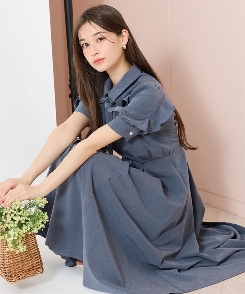 WILLSELECTION(ウィルセレクション)の「ラッフルパフスリーブシャツワンピース(ワンピース・レディース・イエロー/ブルー系その他/ホワイト系その他/ネイビー・FREE)」の2枚目の写真