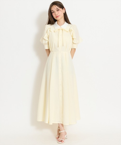 WILLSELECTION(ウィルセレクション)の「ラッフルパフスリーブシャツワンピース(ワンピース・レディース・イエロー/ブルー系その他/ホワイト系その他/ネイビー・FREE)」の4枚目の写真