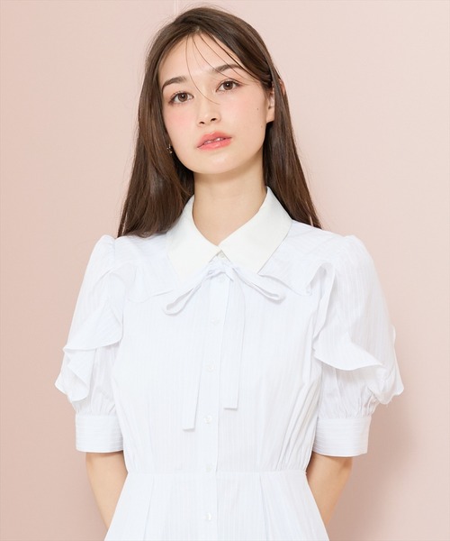 WILLSELECTION(ウィルセレクション)の「ラッフルパフスリーブシャツワンピース(ワンピース・レディース・イエロー/ブルー系その他/ホワイト系その他/ネイビー・FREE)」の11枚目の写真