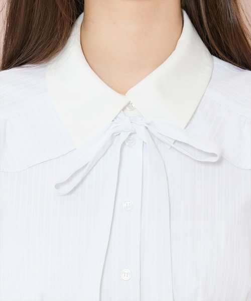 WILLSELECTION(ウィルセレクション)の「ラッフルパフスリーブシャツワンピース(ワンピース・レディース・イエロー/ブルー系その他/ホワイト系その他/ネイビー・FREE)」の8枚目の写真