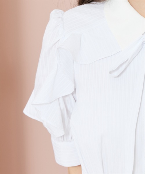 WILLSELECTION(ウィルセレクション)の「ラッフルパフスリーブシャツワンピース(ワンピース・レディース・イエロー/ブルー系その他/ホワイト系その他/ネイビー・FREE)」の9枚目の写真