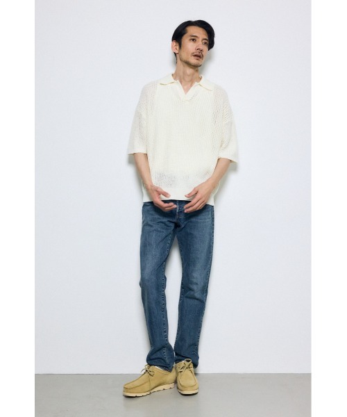 AZUL by moussy(アズールバイマウジー)の「メッシュスキッパーポロシャツ 春服 夏服 シアートップス(ポロシャツ・メンズ・アイボリー/ブラック/ライトカーキ・MEDIUM/LARGE)」の7枚目の写真