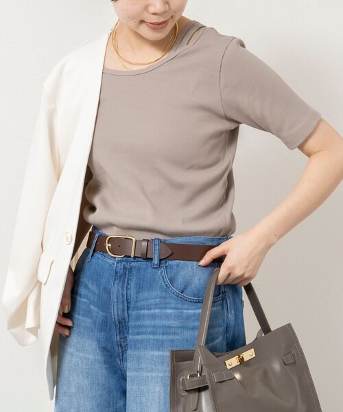 Rie Miller（リエミラー）の「ウォッシャブルアシンメトリー2WAYリブTシャツ（Tシャツ/カットソー・レディース・ホワイト/ベージュ/チャコールグレー・38）」の3枚目の写真