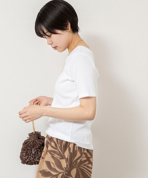 Rie Miller（リエミラー）の「ウォッシャブルアシンメトリー2WAYリブTシャツ（Tシャツ/カットソー・レディース・ホワイト/ベージュ/チャコールグレー・38）」の9枚目の写真