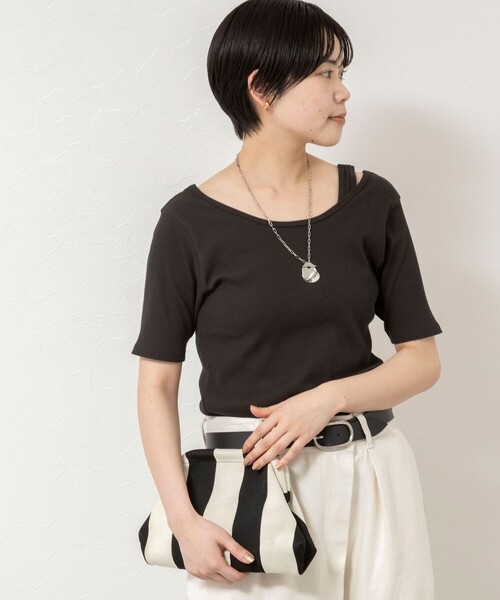 Rie Miller（リエミラー）の「ウォッシャブルアシンメトリー2WAYリブTシャツ（Tシャツ/カットソー・レディース・ホワイト/ベージュ/チャコールグレー・38）」の14枚目の写真