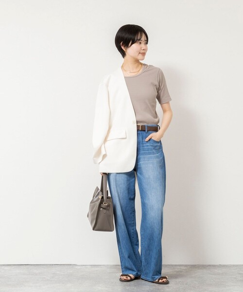 Rie Miller（リエミラー）の「ウォッシャブルアシンメトリー2WAYリブTシャツ（Tシャツ/カットソー・レディース・ホワイト/ベージュ/チャコールグレー・38）」の17枚目の写真