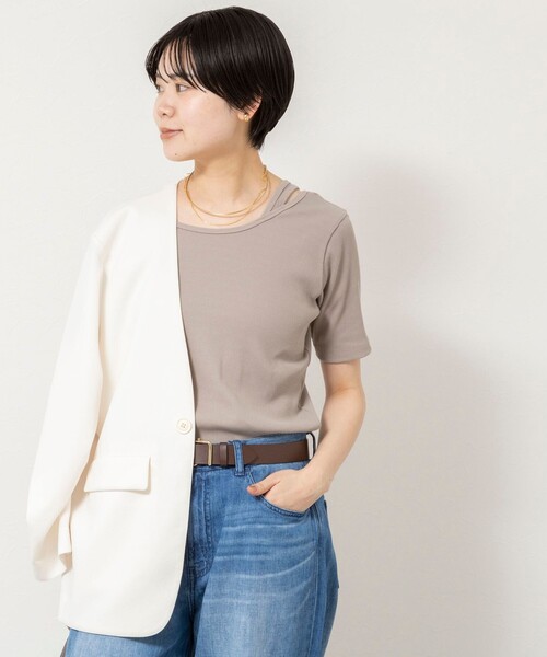 Rie Miller（リエミラー）の「ウォッシャブルアシンメトリー2WAYリブTシャツ（Tシャツ/カットソー・レディース・ホワイト/ベージュ/チャコールグレー・38）」の18枚目の写真
