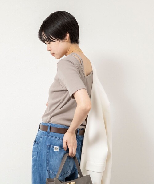 Rie Miller（リエミラー）の「ウォッシャブルアシンメトリー2WAYリブTシャツ（Tシャツ/カットソー・レディース・ホワイト/ベージュ/チャコールグレー・38）」の19枚目の写真