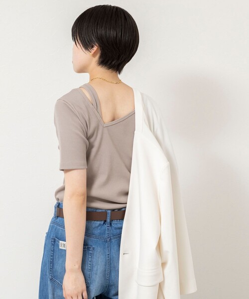 Rie Miller（リエミラー）の「ウォッシャブルアシンメトリー2WAYリブTシャツ（Tシャツ/カットソー・レディース・ホワイト/ベージュ/チャコールグレー・38）」の20枚目の写真