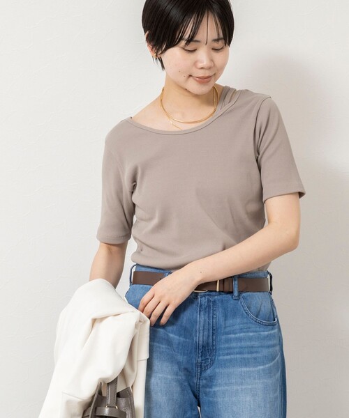 Rie Miller（リエミラー）の「ウォッシャブルアシンメトリー2WAYリブTシャツ（Tシャツ/カットソー・レディース・ホワイト/ベージュ/チャコールグレー・38）」の21枚目の写真