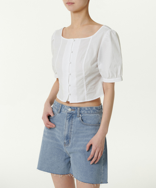 MUSINSA STANDARD WOMAN（ムシンサスタンダードウーマン）の「ウィメンズクリンクルパフスリーブブラウス[ホワイト]（シャツ/ブラウス・レディース・その他・SMALL/MEDIUM/LARGE/X-SMALL）」の2枚目の写真