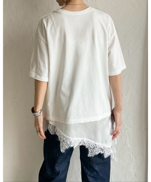 She's Closet(シーズクローゼット)の「アシンメトリー 裾サテンレース ドッキング 半袖Tシャツ レイヤード インナー トップス(Tシャツ/カットソー・レディース・ブラック/ホワイト・FREE)」の22枚目の写真