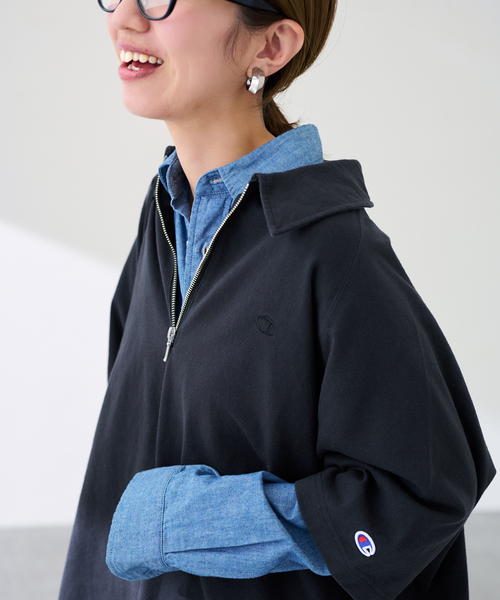 FRAMeWORK(フレームワーク)の「≪追加≫CHAMPION/チャンピオン 別注JERSEY HALF ZIP TEE 2(Tシャツ/カットソー・レディース・ブラック/キャメル・FREE)」の7枚目の写真