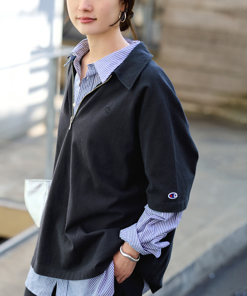 FRAMeWORK(フレームワーク)の「≪追加≫CHAMPION/チャンピオン 別注JERSEY HALF ZIP TEE 2(Tシャツ/カットソー・レディース・ブラック/キャメル・FREE)」の16枚目の写真