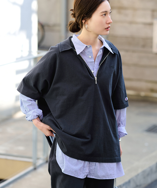FRAMeWORK(フレームワーク)の「≪追加≫CHAMPION/チャンピオン 別注JERSEY HALF ZIP TEE 2(Tシャツ/カットソー・レディース・ブラック/キャメル・FREE)」の17枚目の写真