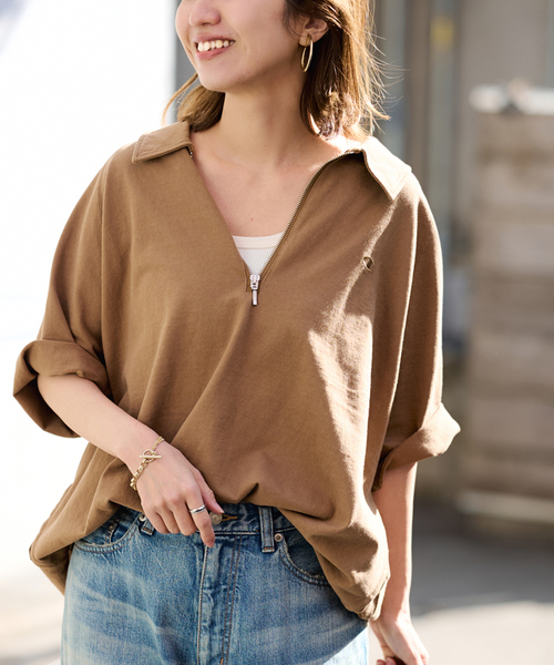 FRAMeWORK(フレームワーク)の「≪追加≫CHAMPION/チャンピオン 別注JERSEY HALF ZIP TEE 2(Tシャツ/カットソー・レディース・ブラック/キャメル・FREE)」の22枚目の写真