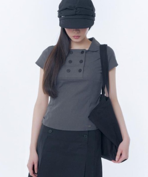semplice（センプリチェ）の「シャツ【韓国ファッション】（シャツ/ブラウス・レディース・グレー/ブラック・M/S）」の6枚目の写真