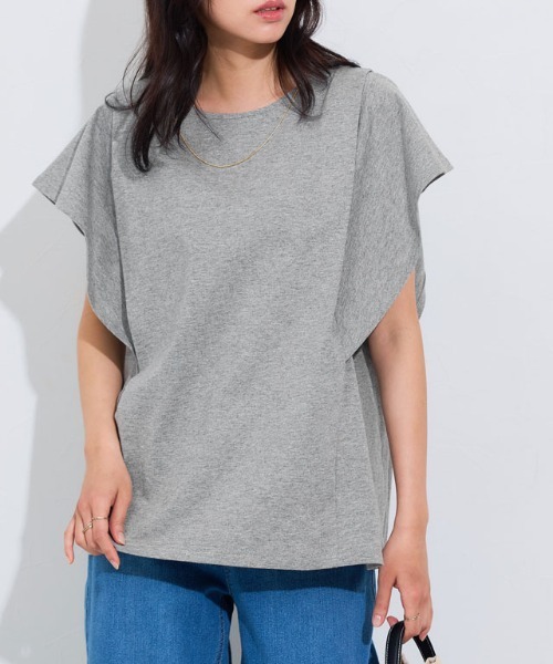 Pierrot(ピエロ)の「汗ジミ防止 二の腕すっきり 脇見えカバー フレア袖Tシャツ(Tシャツ/カットソー・レディース・ブルー系その他/ラベンダー/ネイビー/ロイヤルブルー/杢グレー/オフホワイト・M/LL/L)」の3枚目の写真